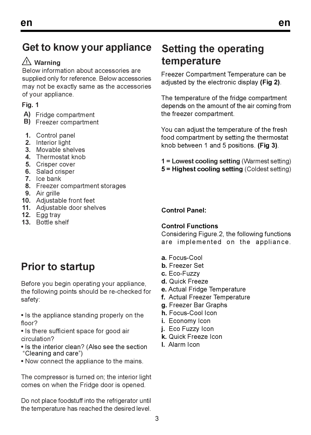 Smeg FC320BNF instruction manual Get to know your appliance, Prior to startup 