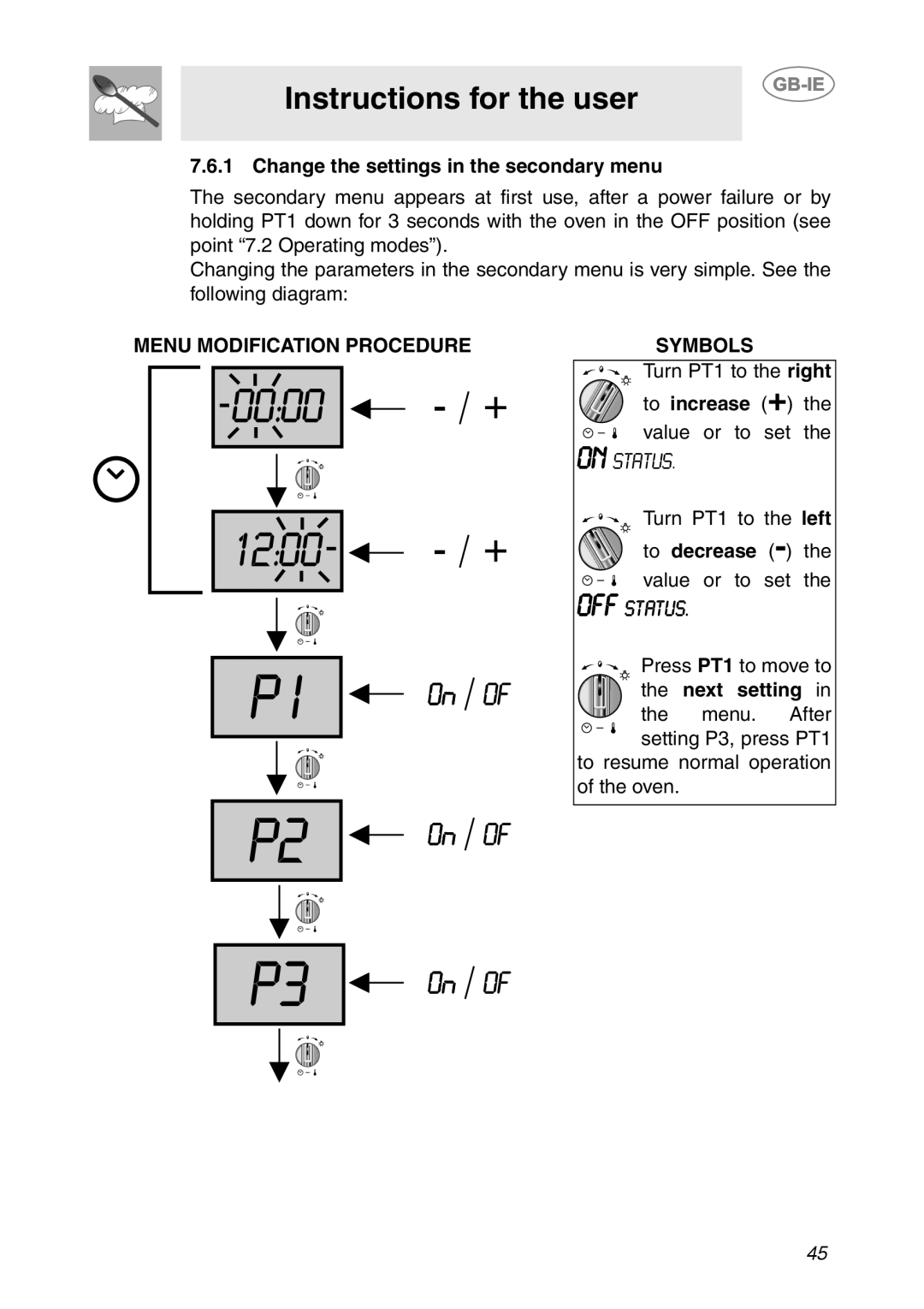 Smeg FC66N1, FCM60X1, FC66B1, FC66X1 manual Change the settings in the secondary menu, Next setting 