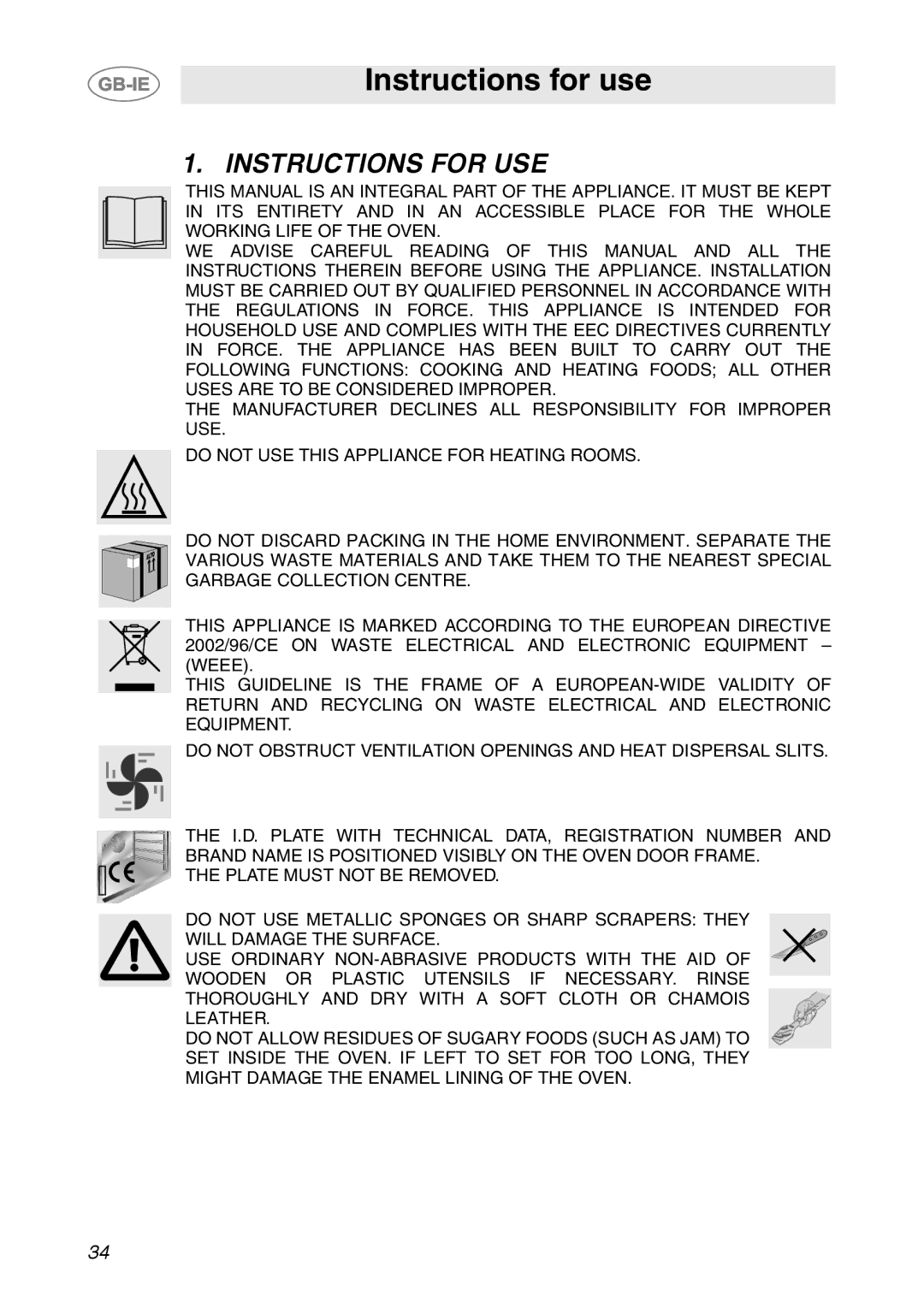 Smeg FCM60X1, FC66B1, FC66N1, FC66X1 manual Instructions for use, Instructions for USE 