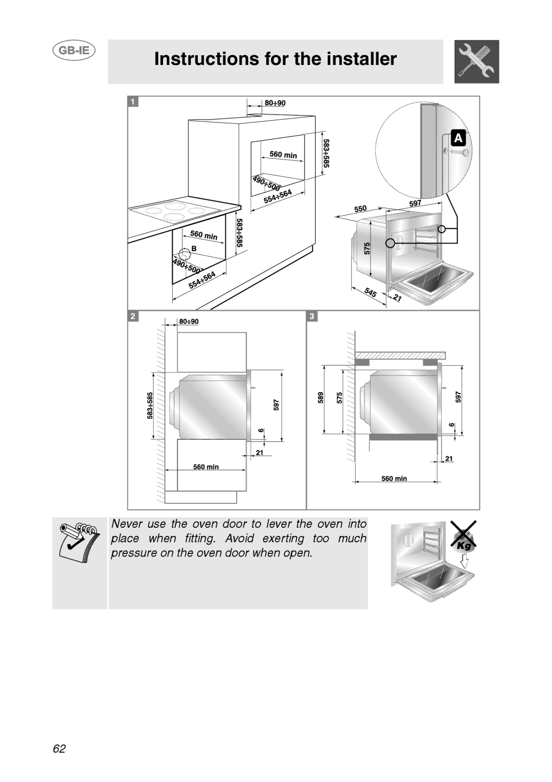 Smeg FC66X1, FCM60X1, FC66B1, FC66N1 manual Instructions for the installer 