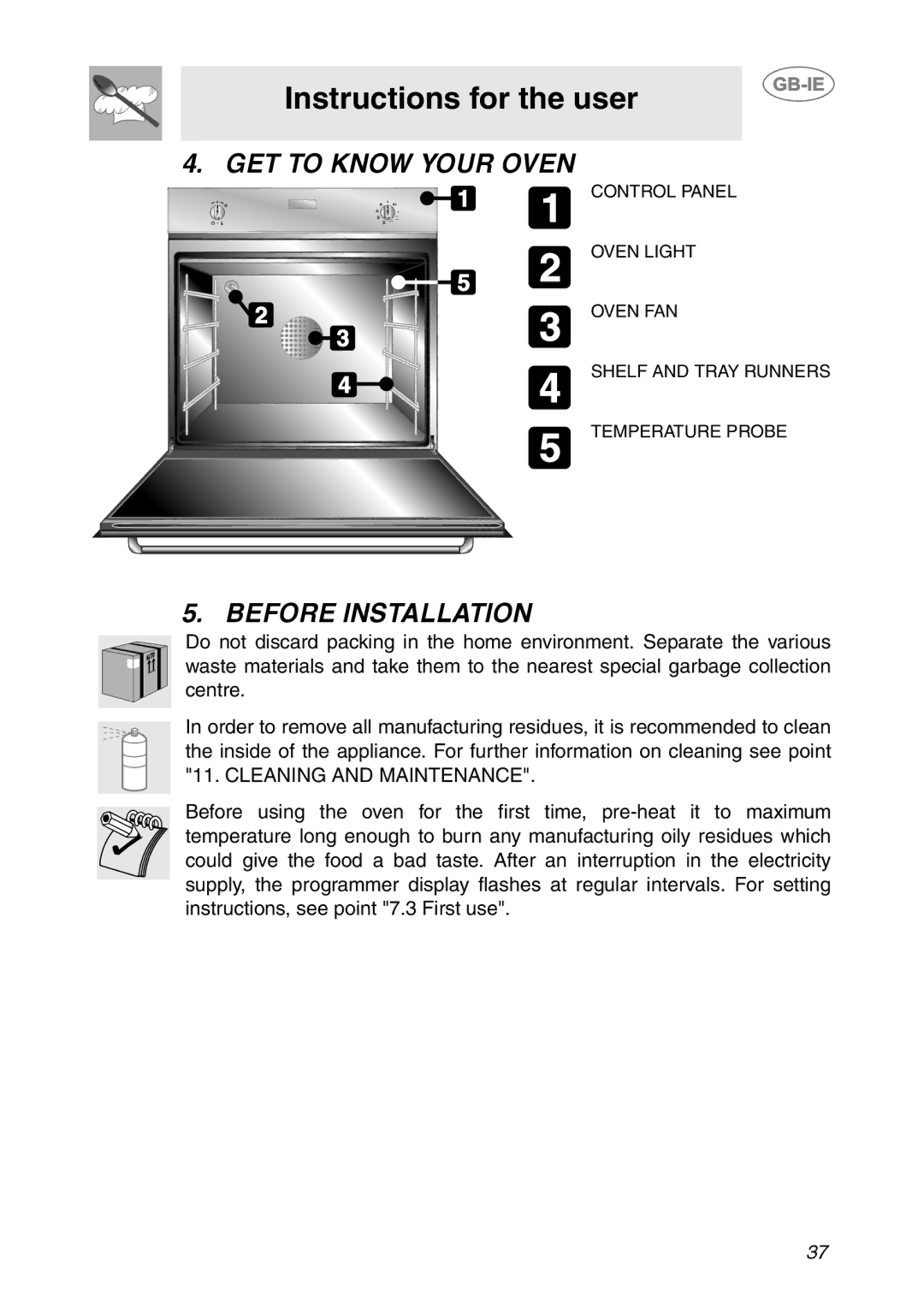 Smeg FC66N1, FCM60X1, FC66B1, FC66X1 manual Instructions for the user, GET to Know Your Oven, Before Installation 