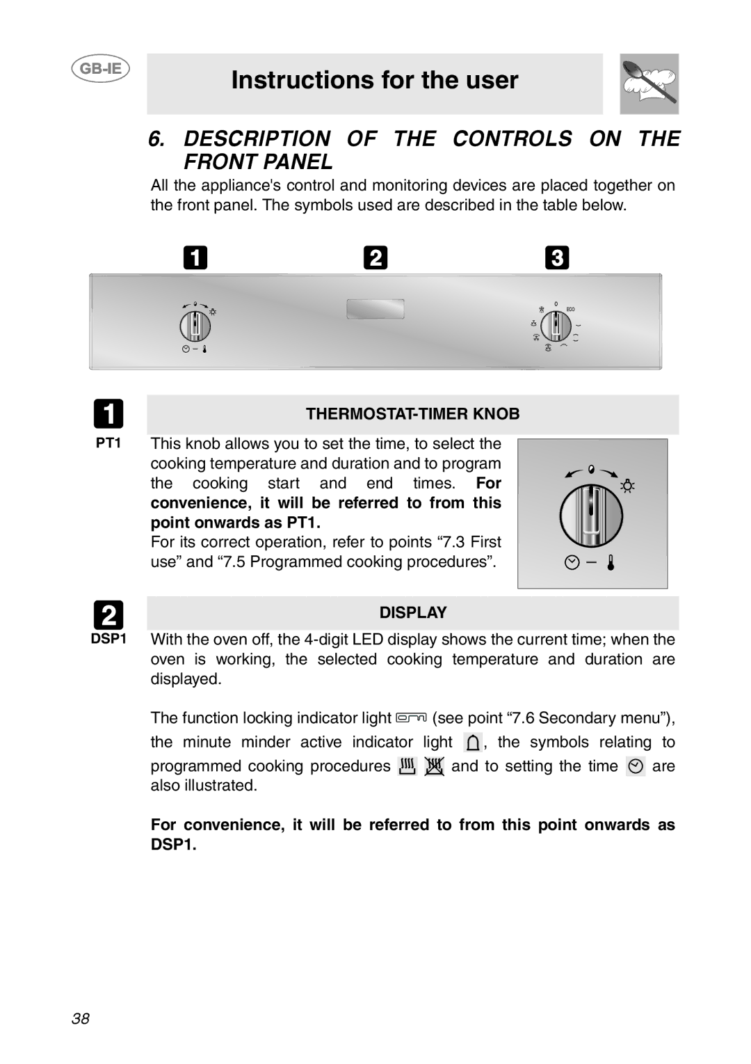 Smeg FC66X1, FCM60X1, FC66B1, FC66N1 manual Description of the Controls on the Front Panel, THERMOSTAT-TIMER Knob 