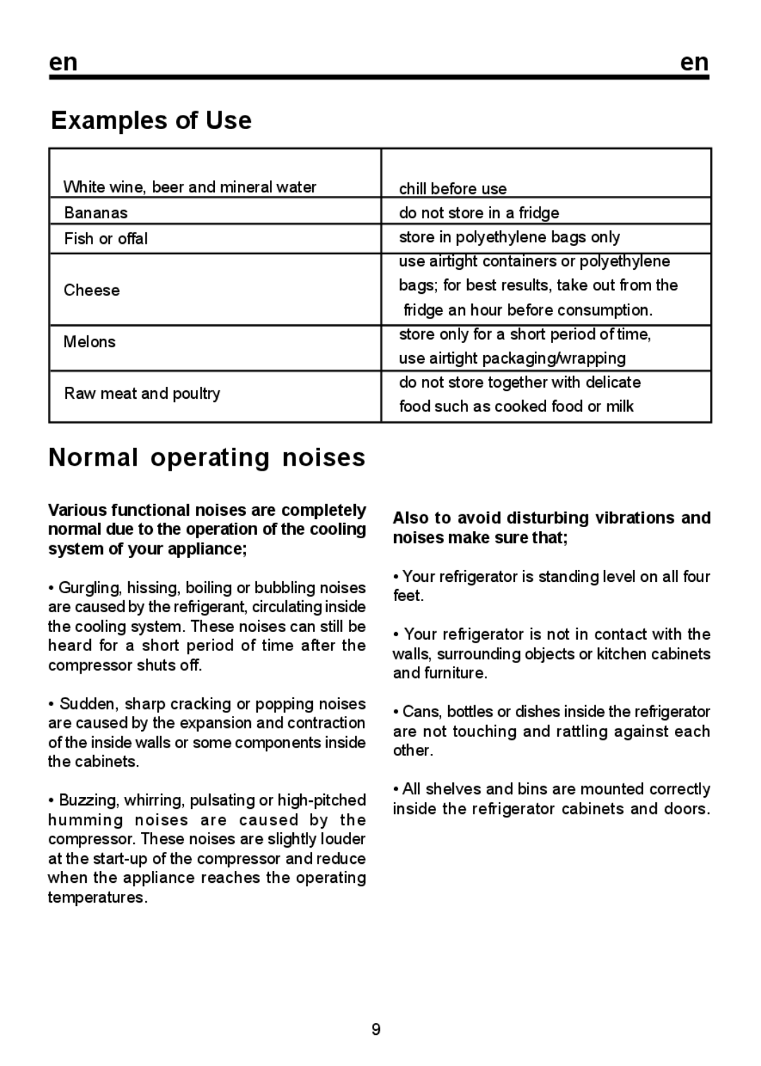 Smeg FD 32 AP instruction manual Examples of Use, Normal operating noises 