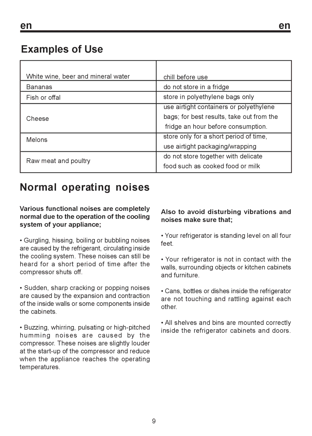 Smeg FD250 APS1, FD250 AP1 instruction manual Examples of Use, Normal operating noises 