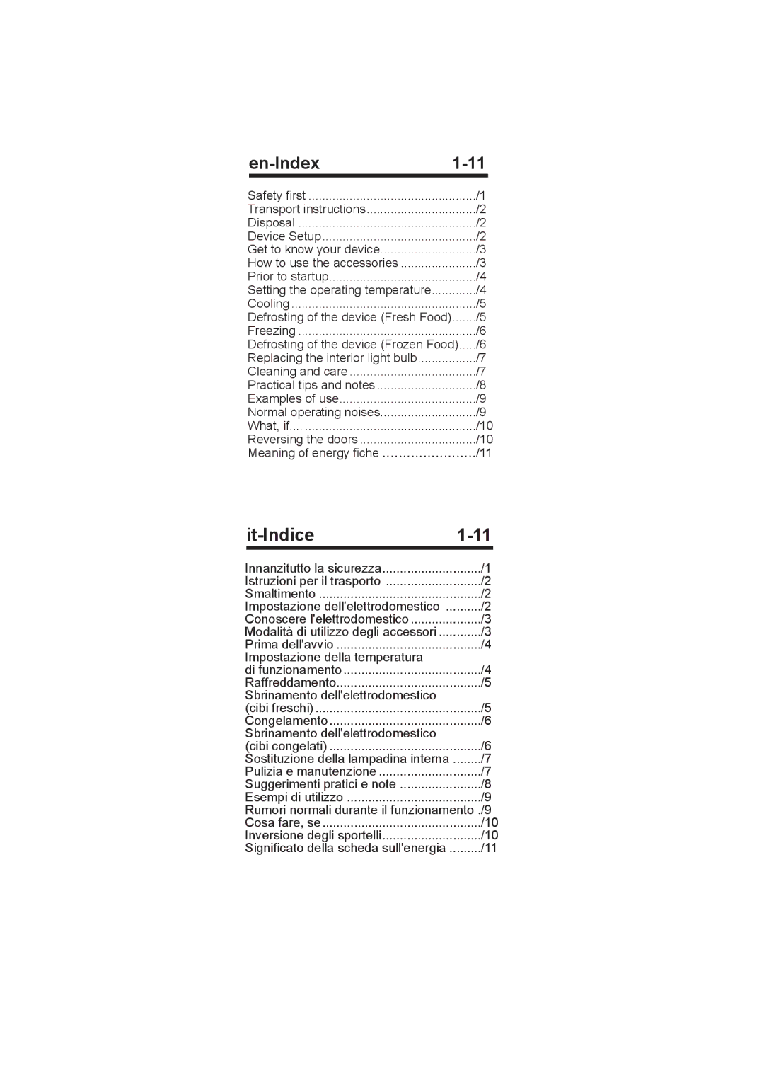 Smeg FD250 APS1, FD250 AP1 instruction manual En-Index, It-Indice 