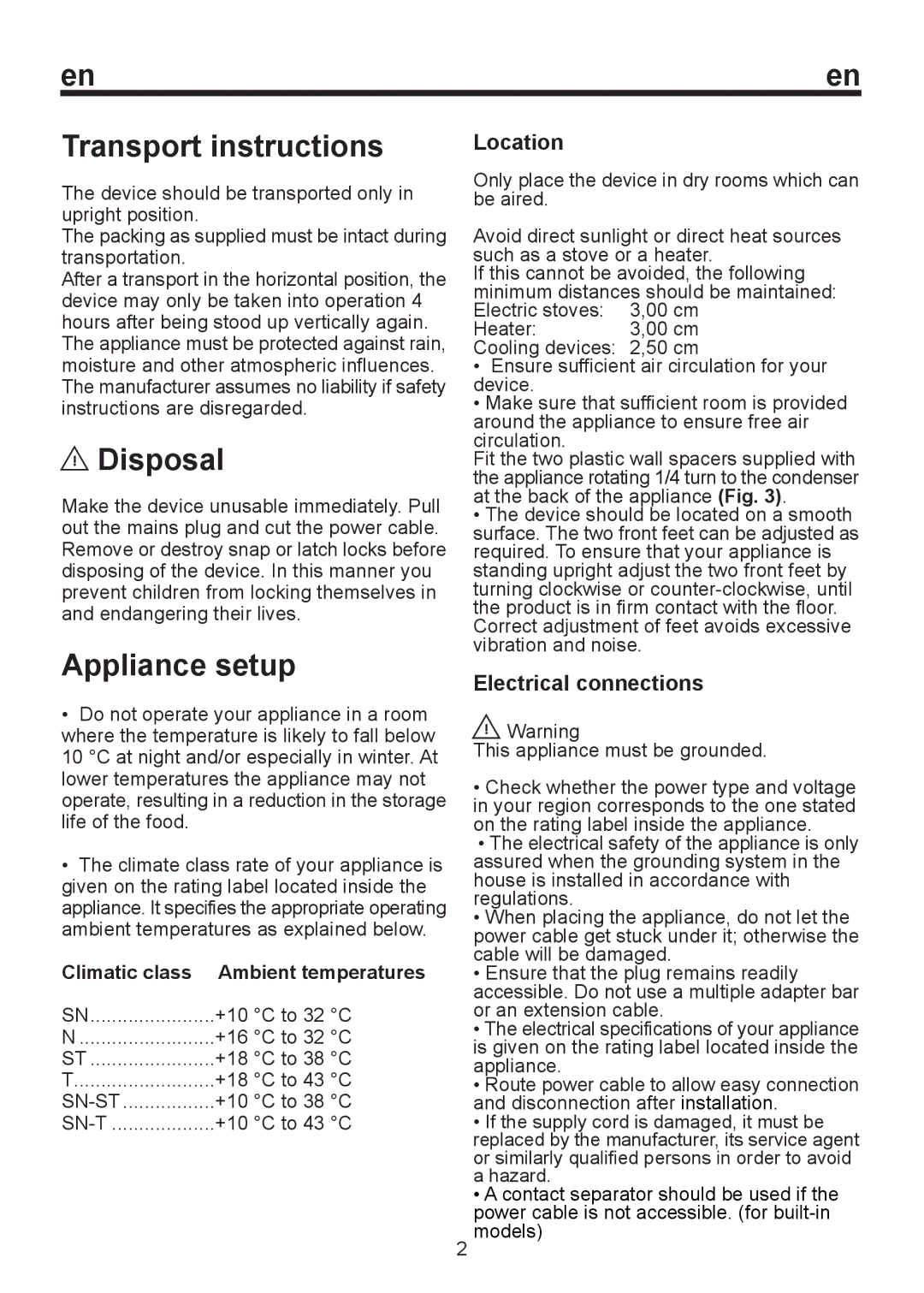 Smeg FD250 AP1, FD250 APS1 Transport instructions, Disposal, Appliance setup, Location, Electrical connections 