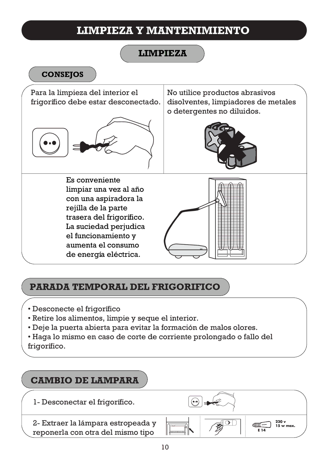 Smeg FD27R2, FD270B operating instructions Limpieza Y Mantenimiento 