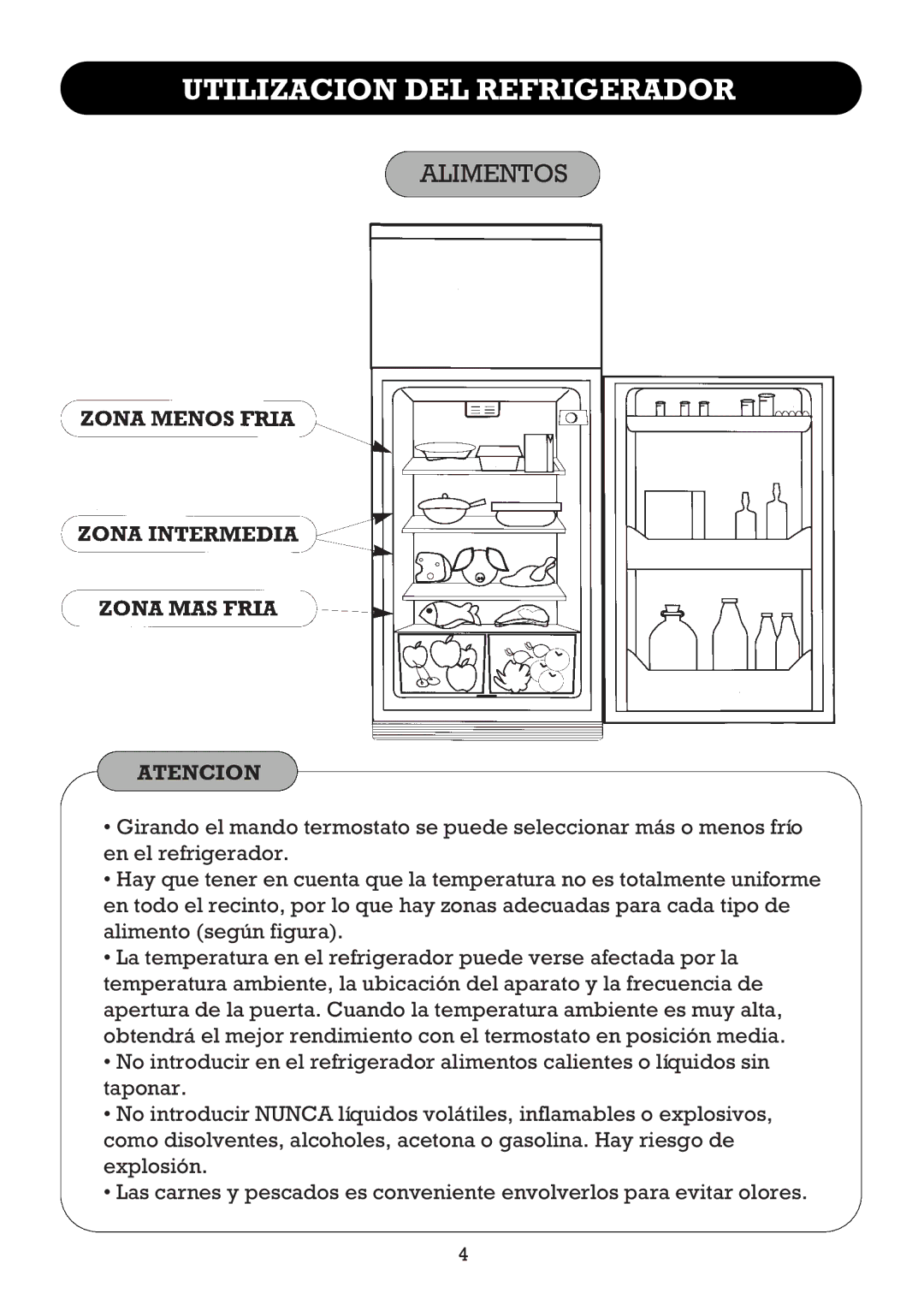 Smeg FD27R2, FD270B operating instructions Utilizacion DEL Refrigerador, Alimentos 