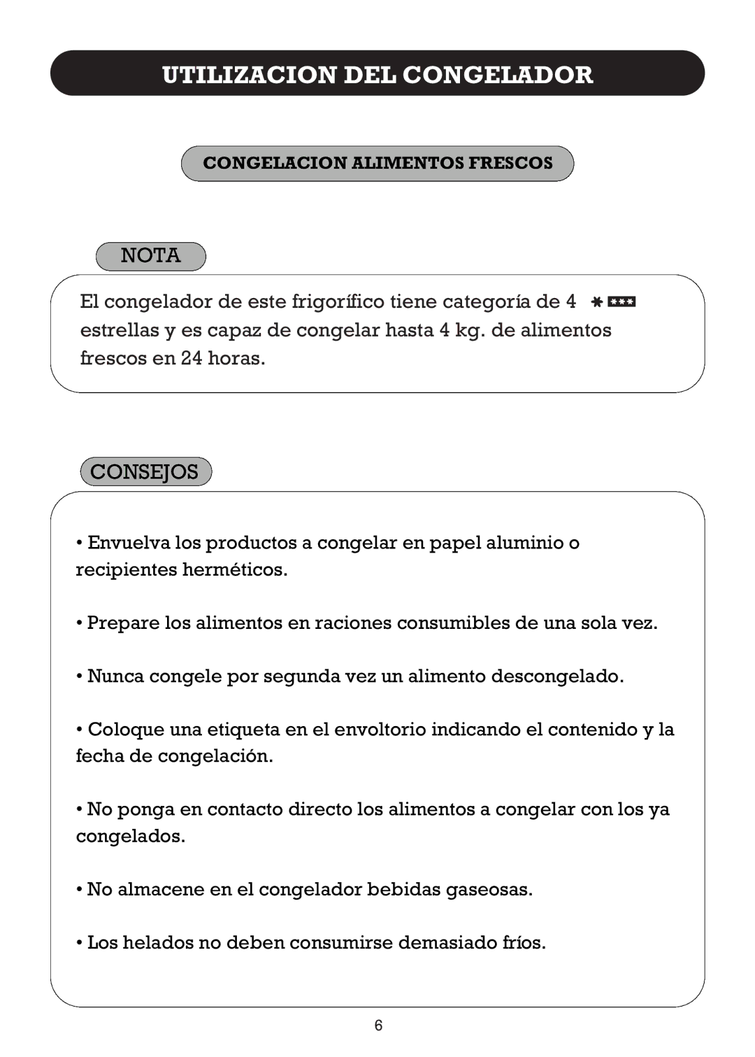 Smeg FD270B, FD27R2 operating instructions Utilizacion DEL Congelador, Nota 