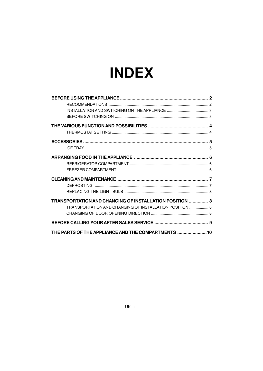 Smeg FD35SNF manual Index 