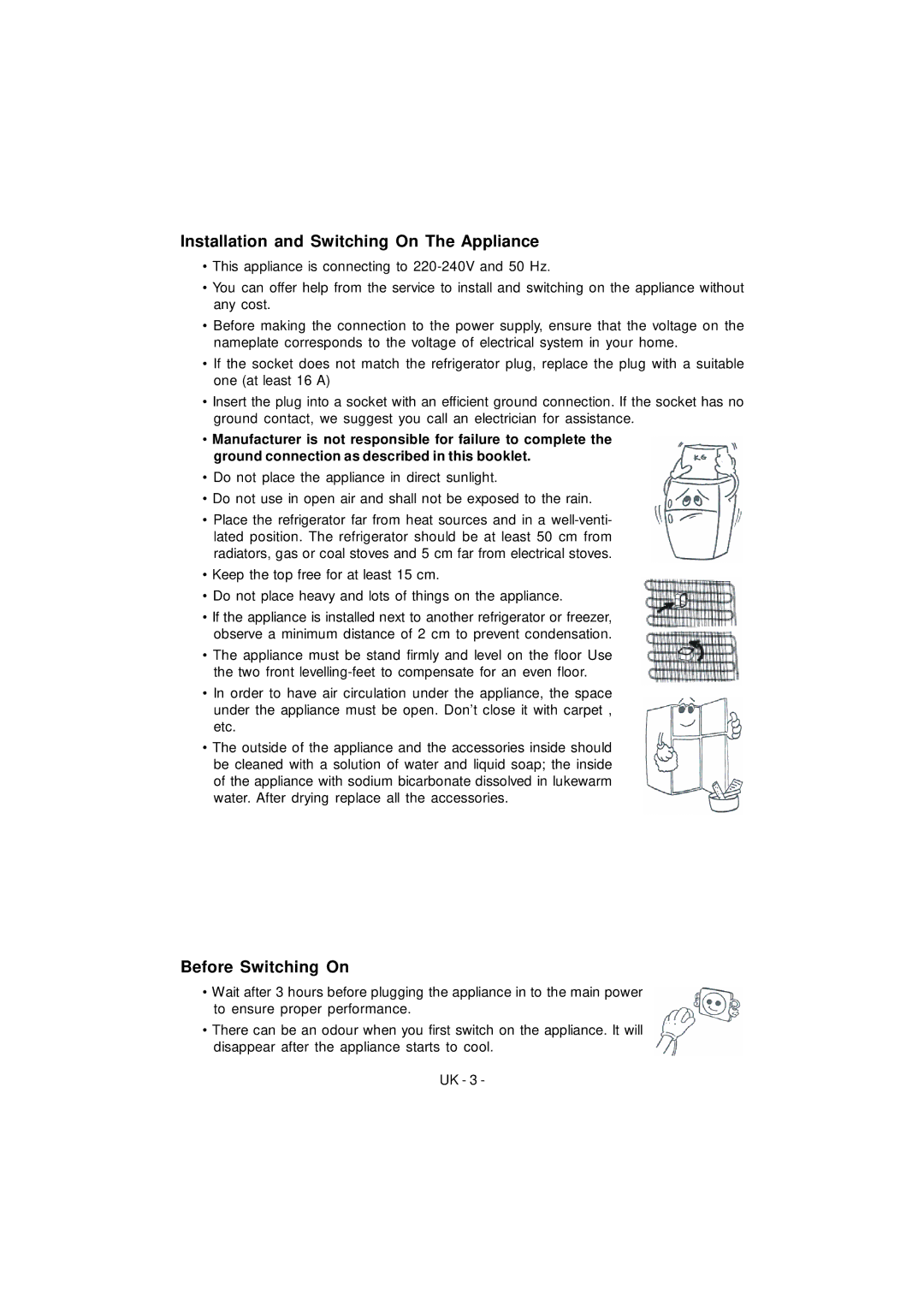 Smeg FD35SNF manual Installation and Switching On The Appliance, Before Switching On 