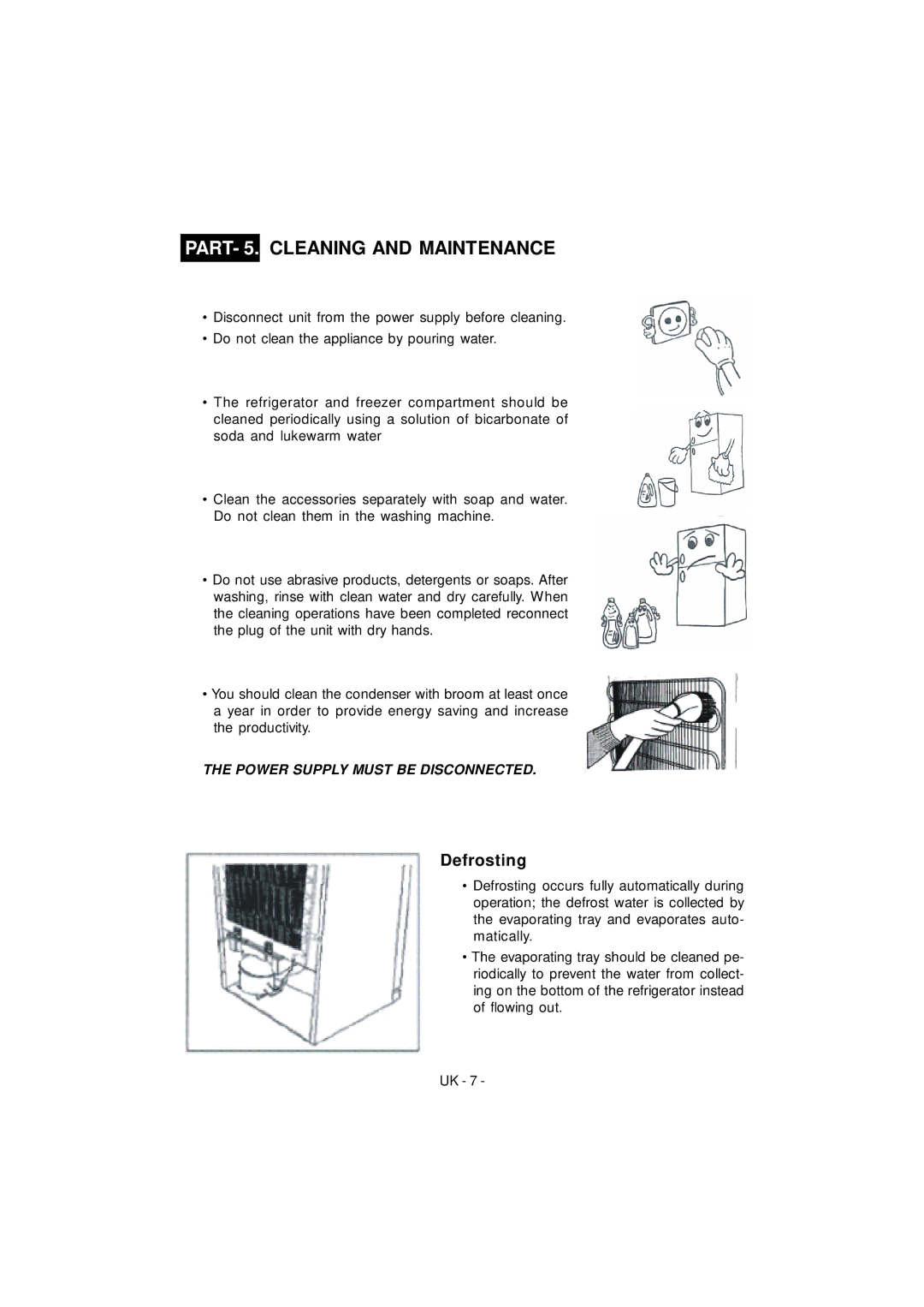 Smeg FD35SNF manual PART- 5. Cleaning and Maintenance, Defrosting 