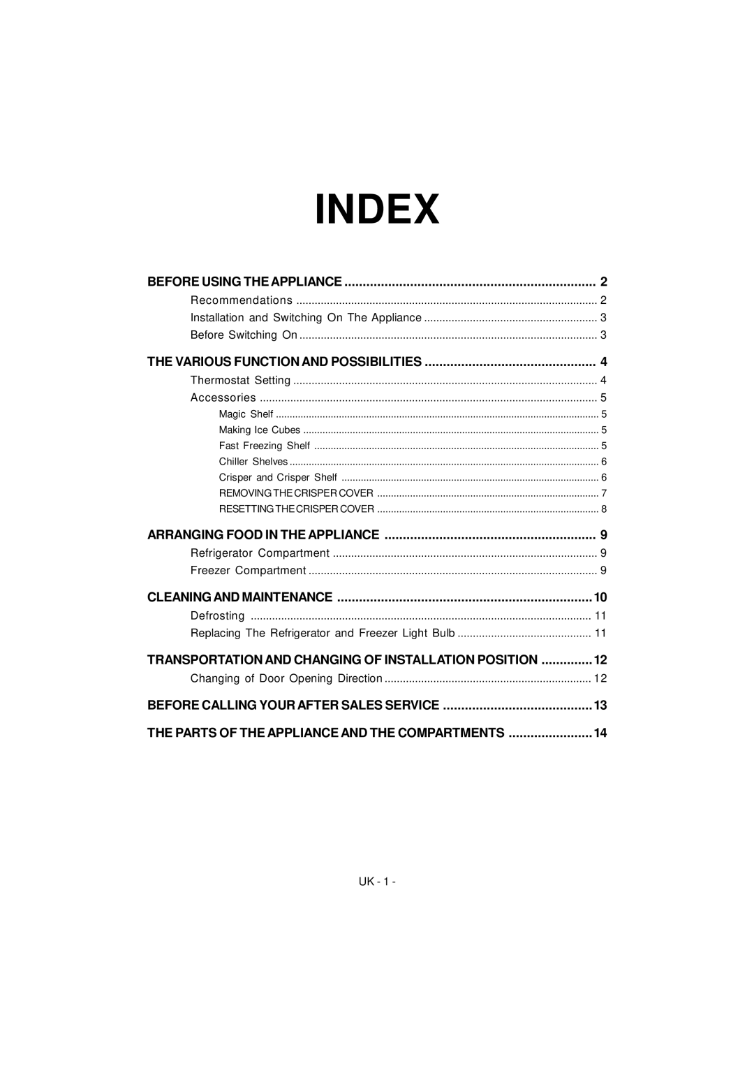 Smeg FD43APXNF, FD43APBNF manual Index 