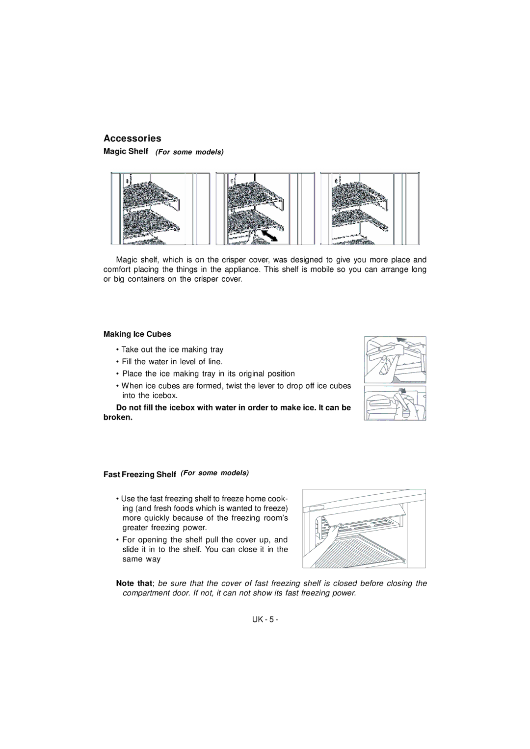 Smeg FD43APXNF, FD43APBNF manual Accessories, Making Ice Cubes 