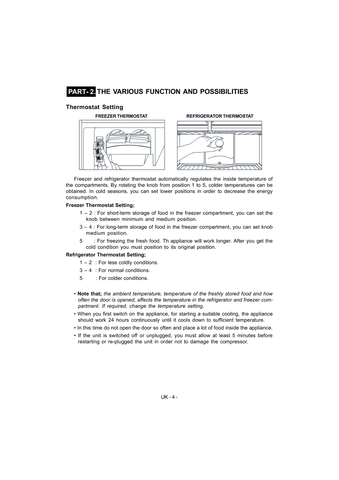 Smeg FD54APXNF manual PART- 2. the Various Function and Possibilities, Thermostat Setting 