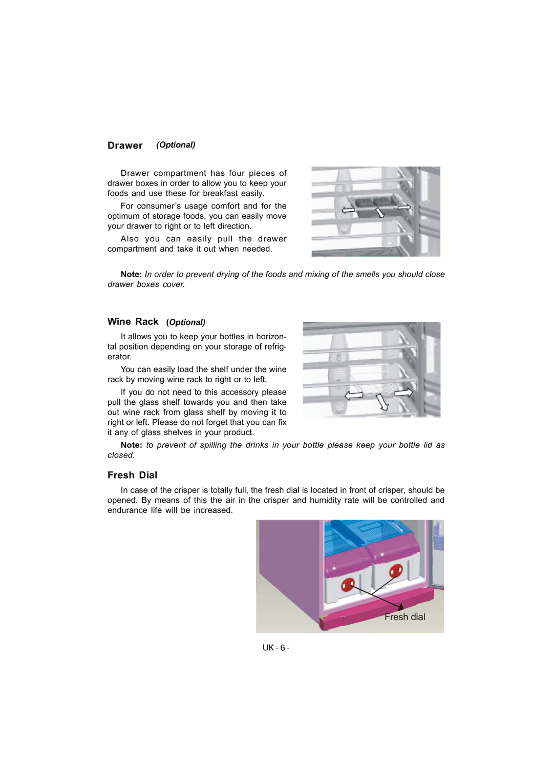 Smeg FD54APXNF manual Wine Rack Optional, Fresh Dial 