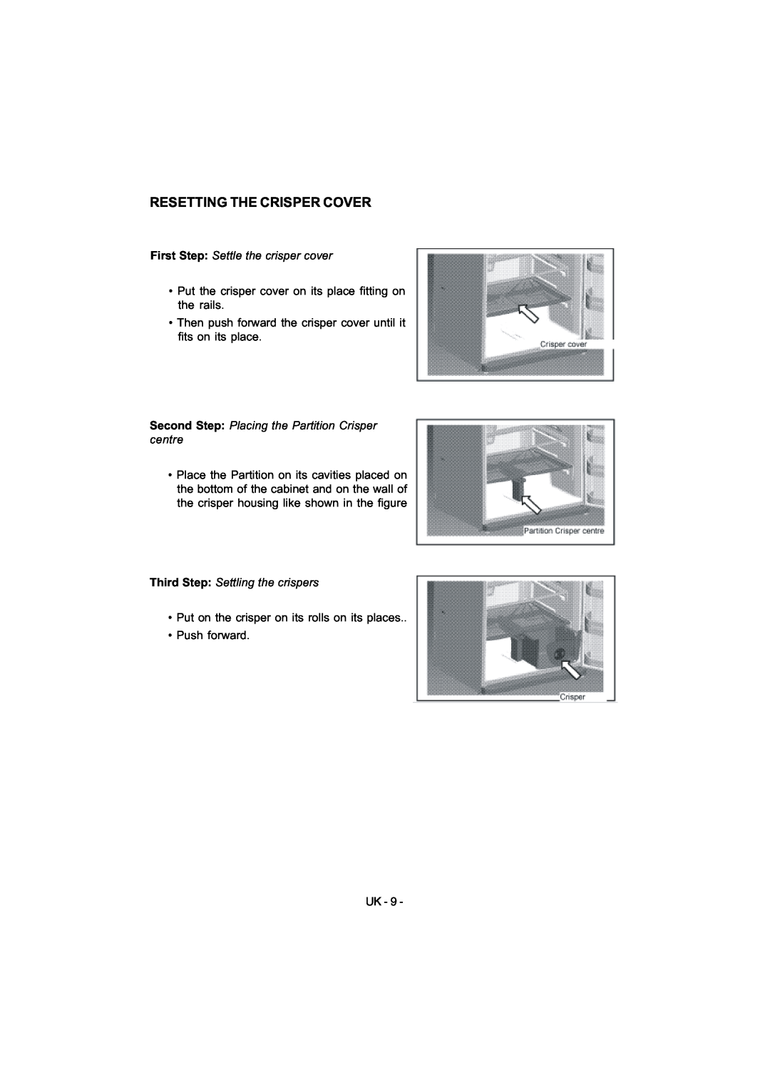Smeg FD54APXNF manual Resetting The Crisper Cover 