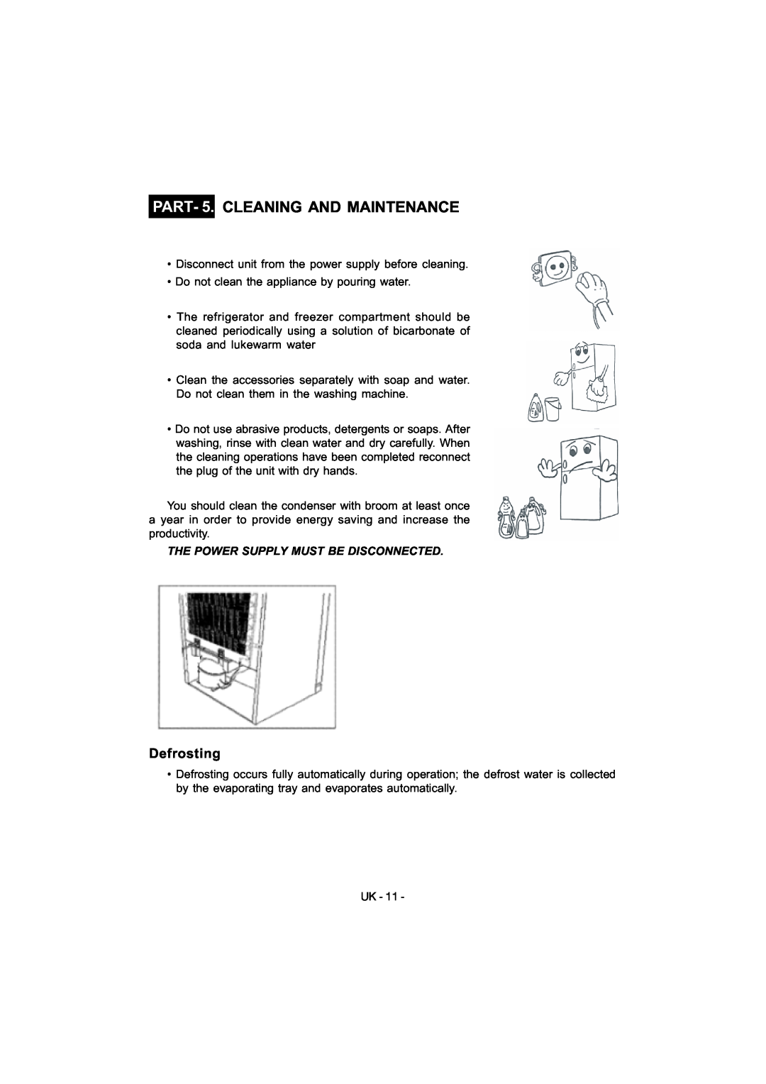 Smeg FD54APXNF manual PART- 5. CLEANING AND MAINTENANCE, Defrosting 