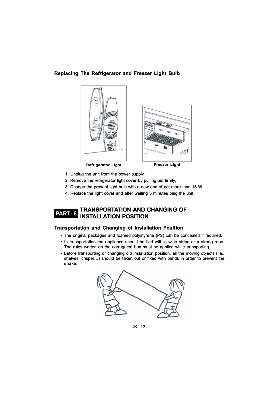 Smeg FD54APXNF manual Transportation And Changing Of, Part, Installation Position 