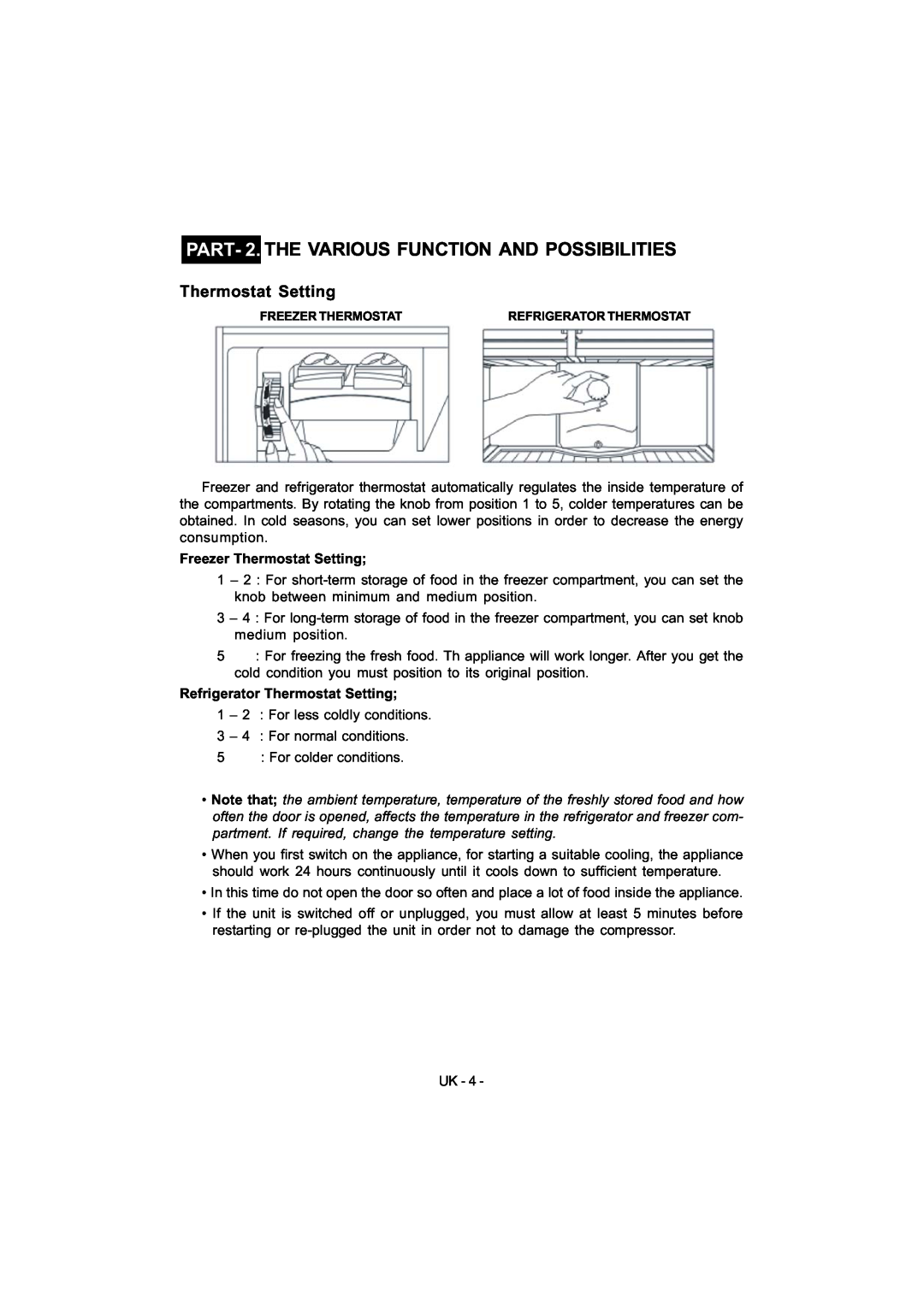 Smeg FD54APXNF manual PART- 2. THE VARIOUS FUNCTION AND POSSIBILITIES, Thermostat Setting 
