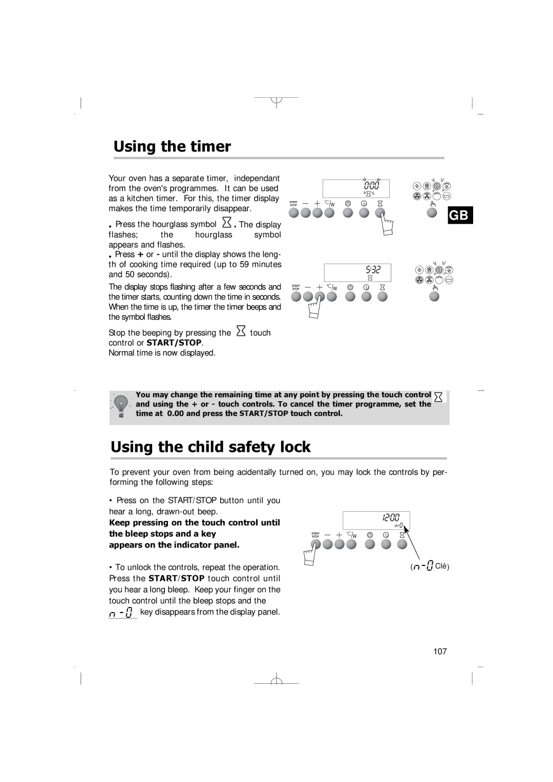 Smeg FM38X manual Using the timer, Using the child safety lock 