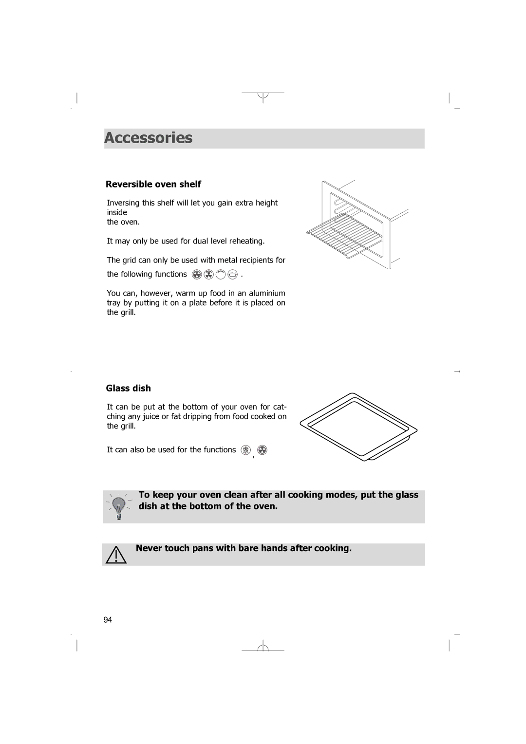 Smeg FM38X manual Accessories, Reversible oven shelf 