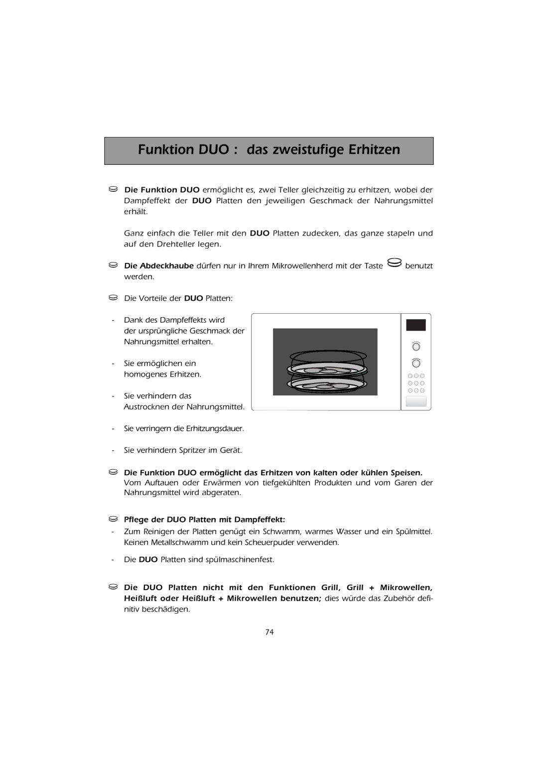 Smeg FMC30X-1 instruction manual Funktion DUO das zweistufige Erhitzen 