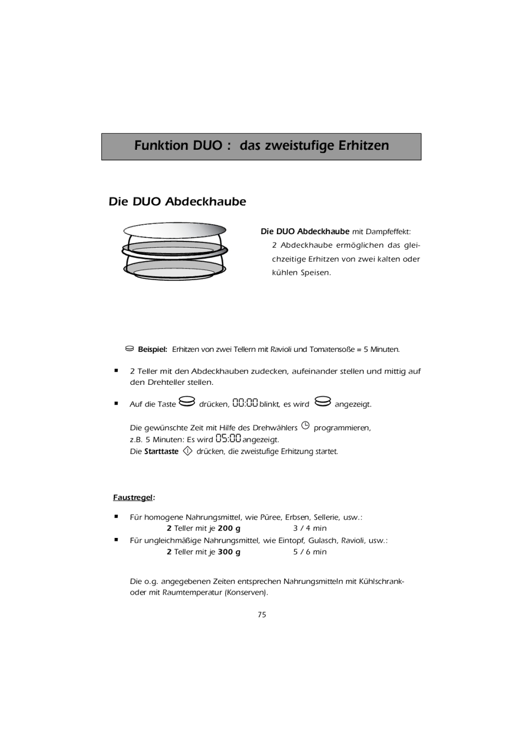 Smeg FMC30X-1 instruction manual Die DUO Abdeckhaube, Die Starttaste drücken, die zweistufige Erhitzung startet 