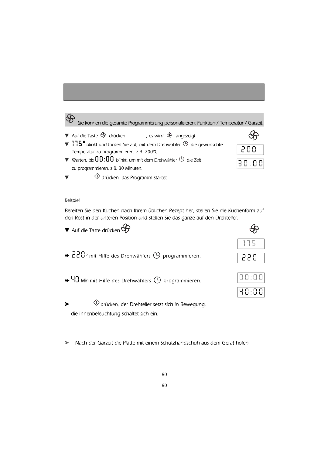 Smeg FMC30X-1 instruction manual Programmierung Heißluft, Mit der Taste Heißluft 