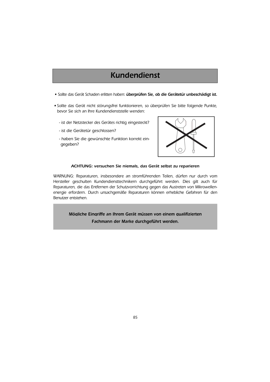 Smeg FMC30X-1 instruction manual Kundendienst 