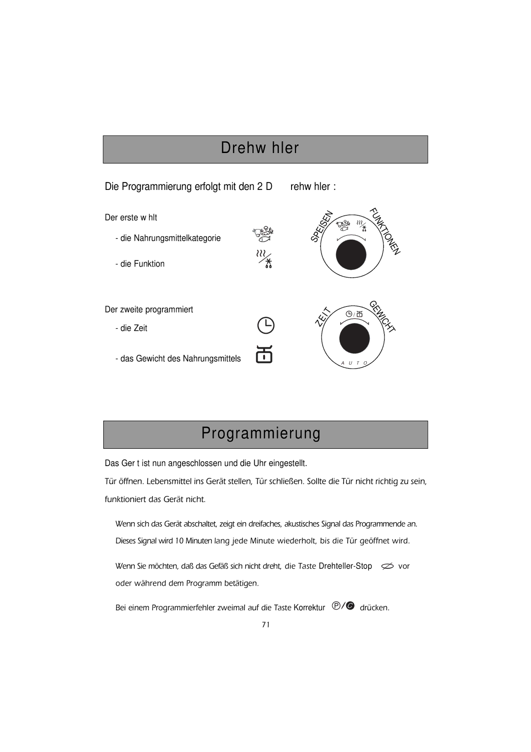 Smeg FMC30X-1 instruction manual Die Programmierung erfolgt mit den 2 Drehwähler 