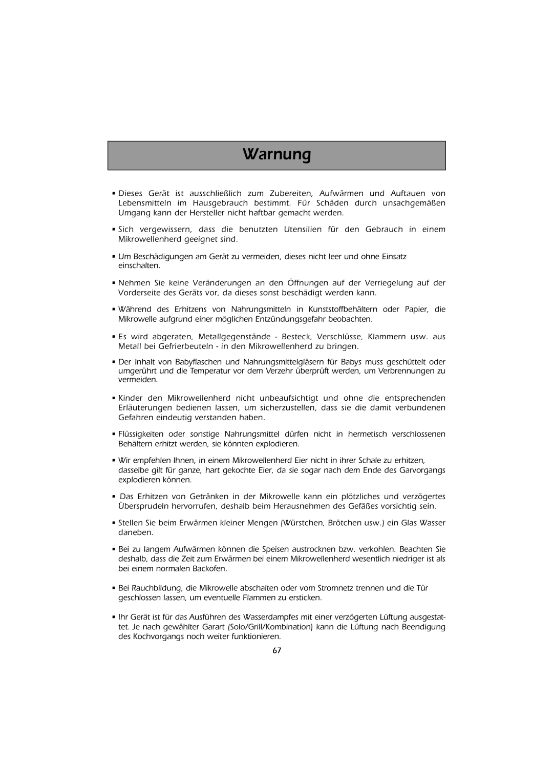 Smeg FMC30X-1 instruction manual Warnung 