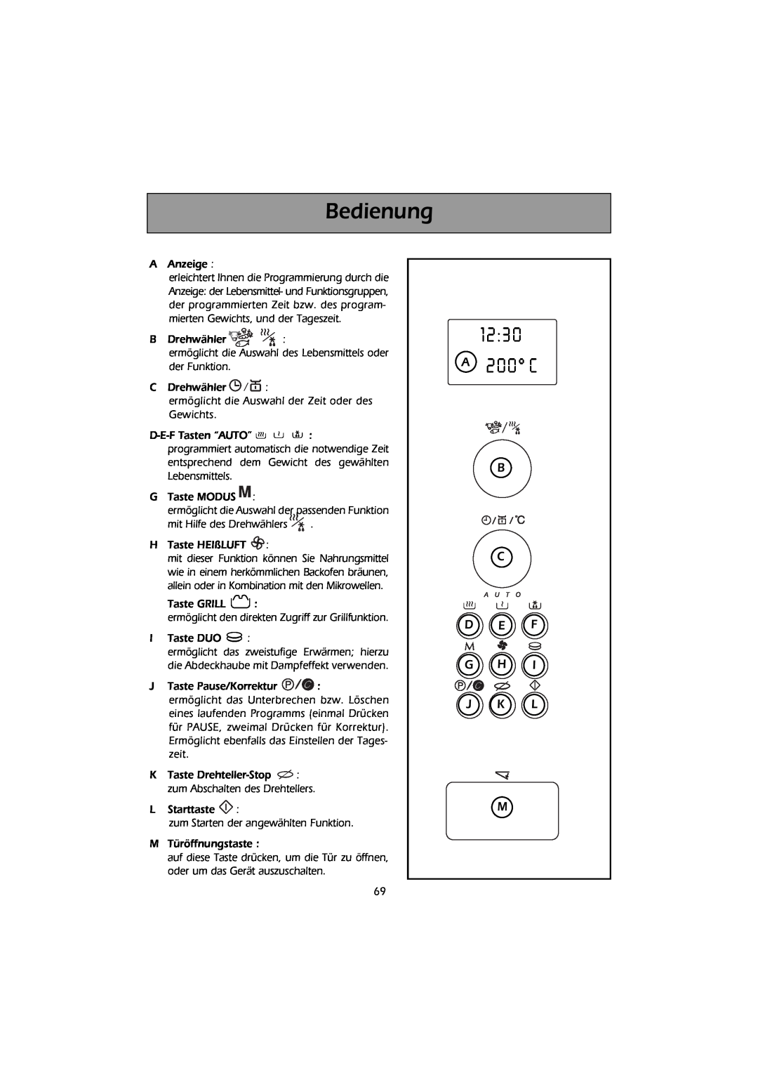 Smeg FMC30X-1 instruction manual Bedienung, 1230 A 200 C 