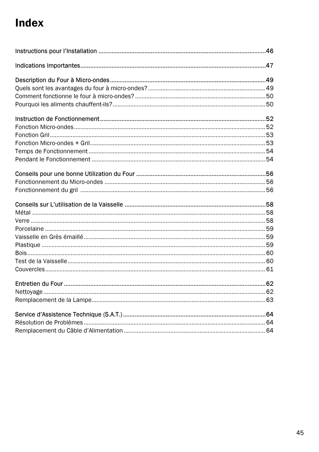 Smeg FME18EX manual Index 