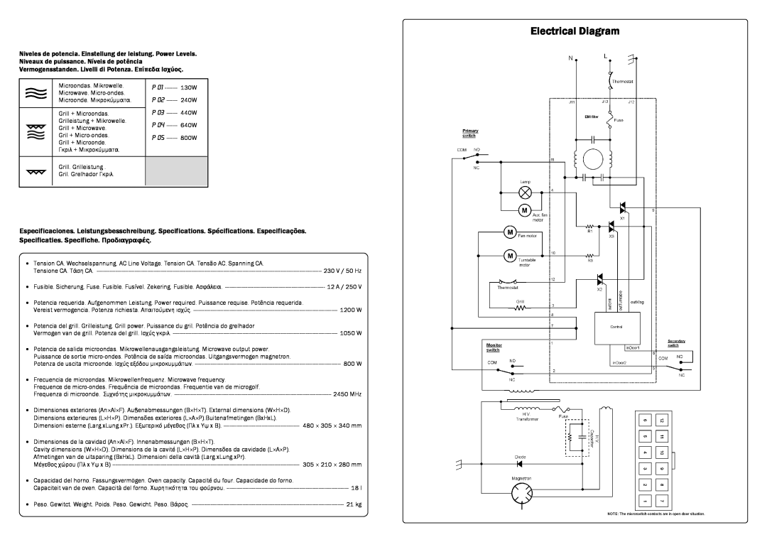 Smeg FME18EX manual Electrical Diagram, Specificaties. Specifiche. Προδιαγραφές 