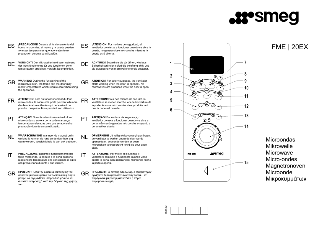 Smeg FME20EX manual Microondas Mikrowelle, Microwave Micro-ondes Magnetronoven Microonde Μικροκυµµάτων 