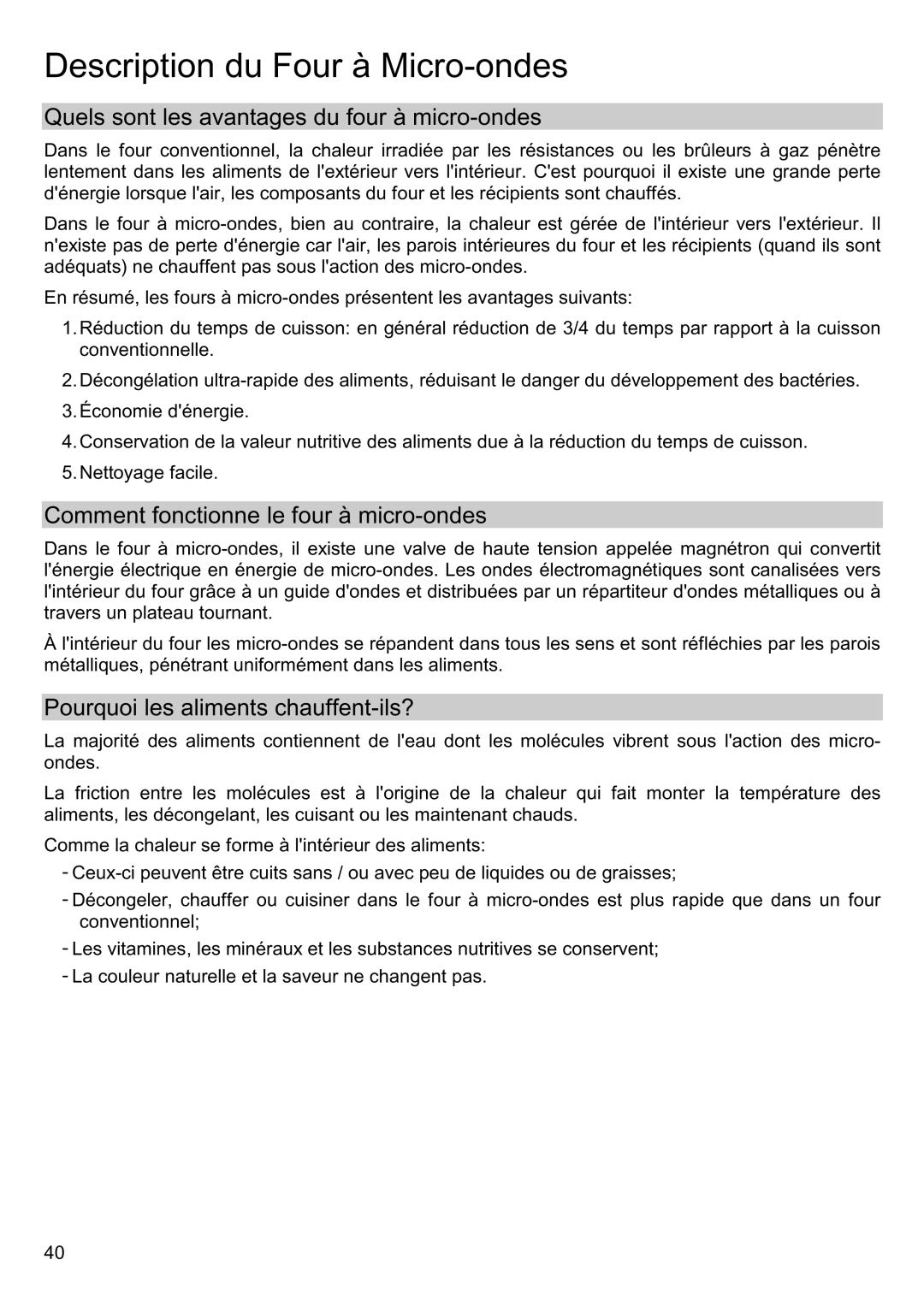 Smeg FME20EX manual Description du Four à Micro-ondes, Quels sont les avantages du four à micro-ondes 