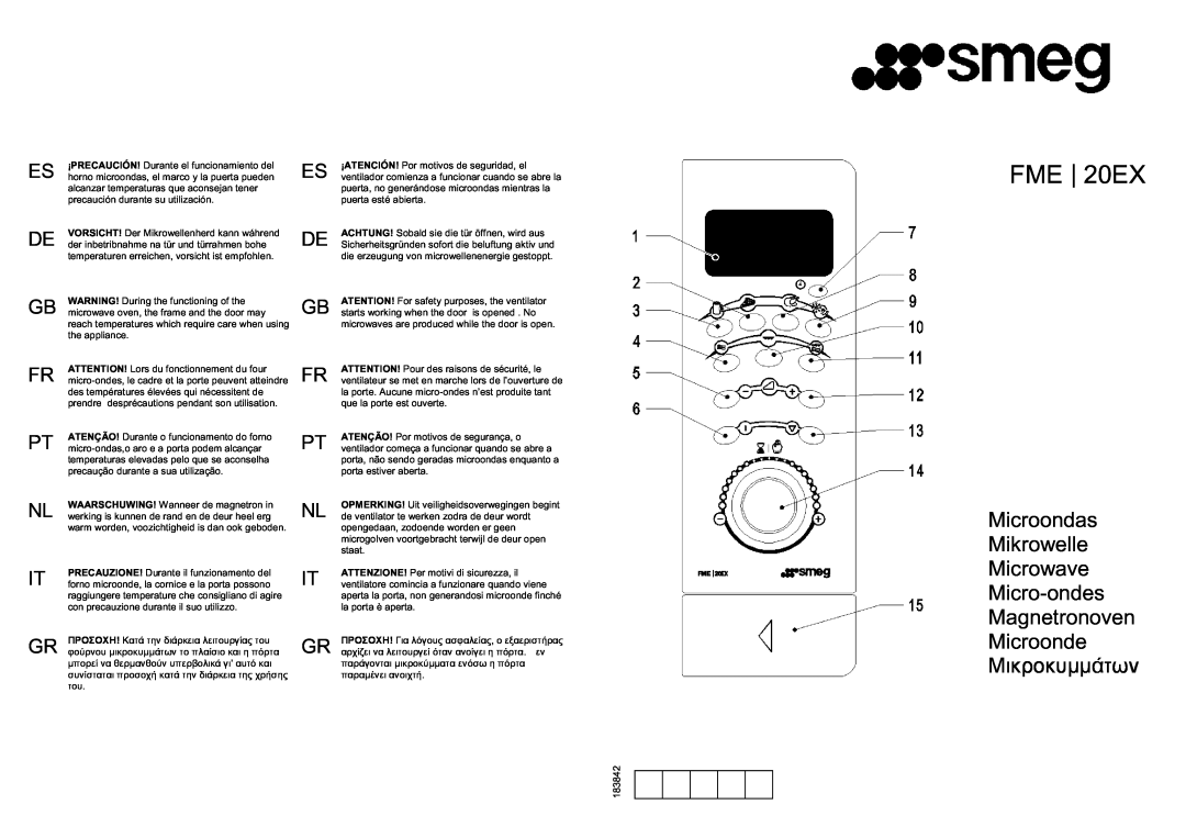 Smeg FME20EX manual Microondas Mikrowelle, Microwave Micro-ondes Magnetronoven, Microonde Μικροκυµµάτων, FME 20EX 
