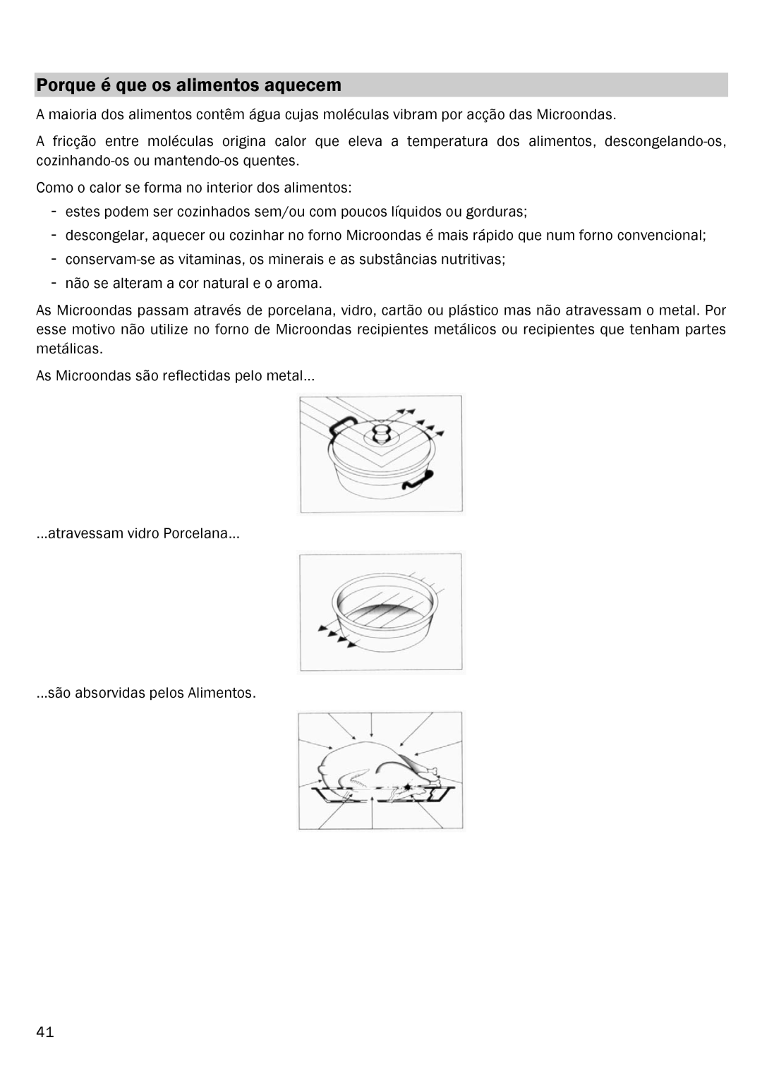 Smeg FME20EX1 manual Porque é que os alimentos aquecem 