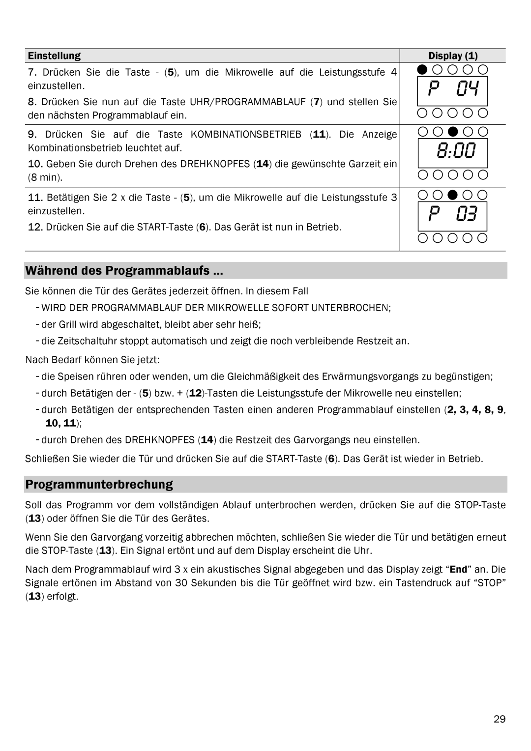 Smeg FME20EX1 manual Während des Programmablaufs, Programmunterbrechung 