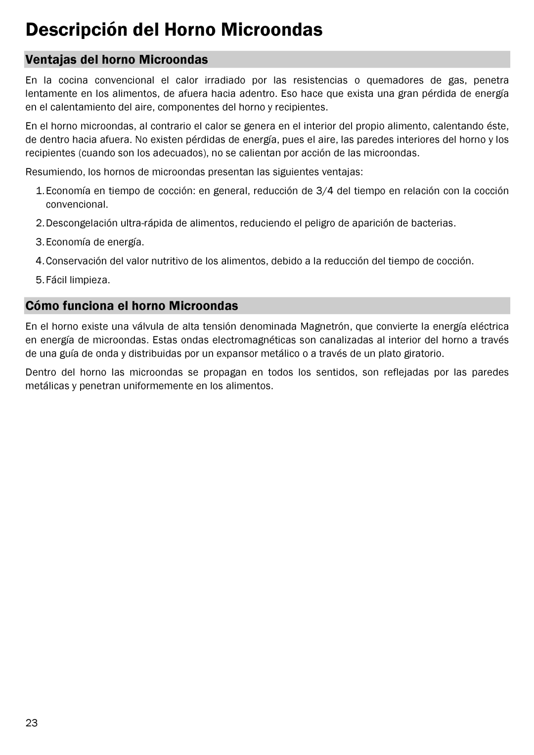 Smeg FME20EX1 manual Descripción del Horno Microondas, Ventajas del horno Microondas, Cómo funciona el horno Microondas 