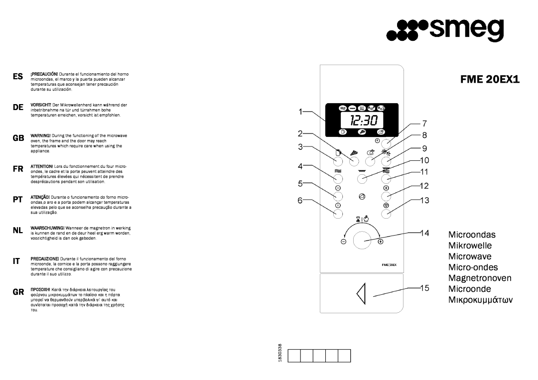Smeg FME20EX1 manual FME 20EX1, Microondas Mikrowelle Microwave, Micro-ondes Magnetronoven Microonde Μικροκυµµάτων 