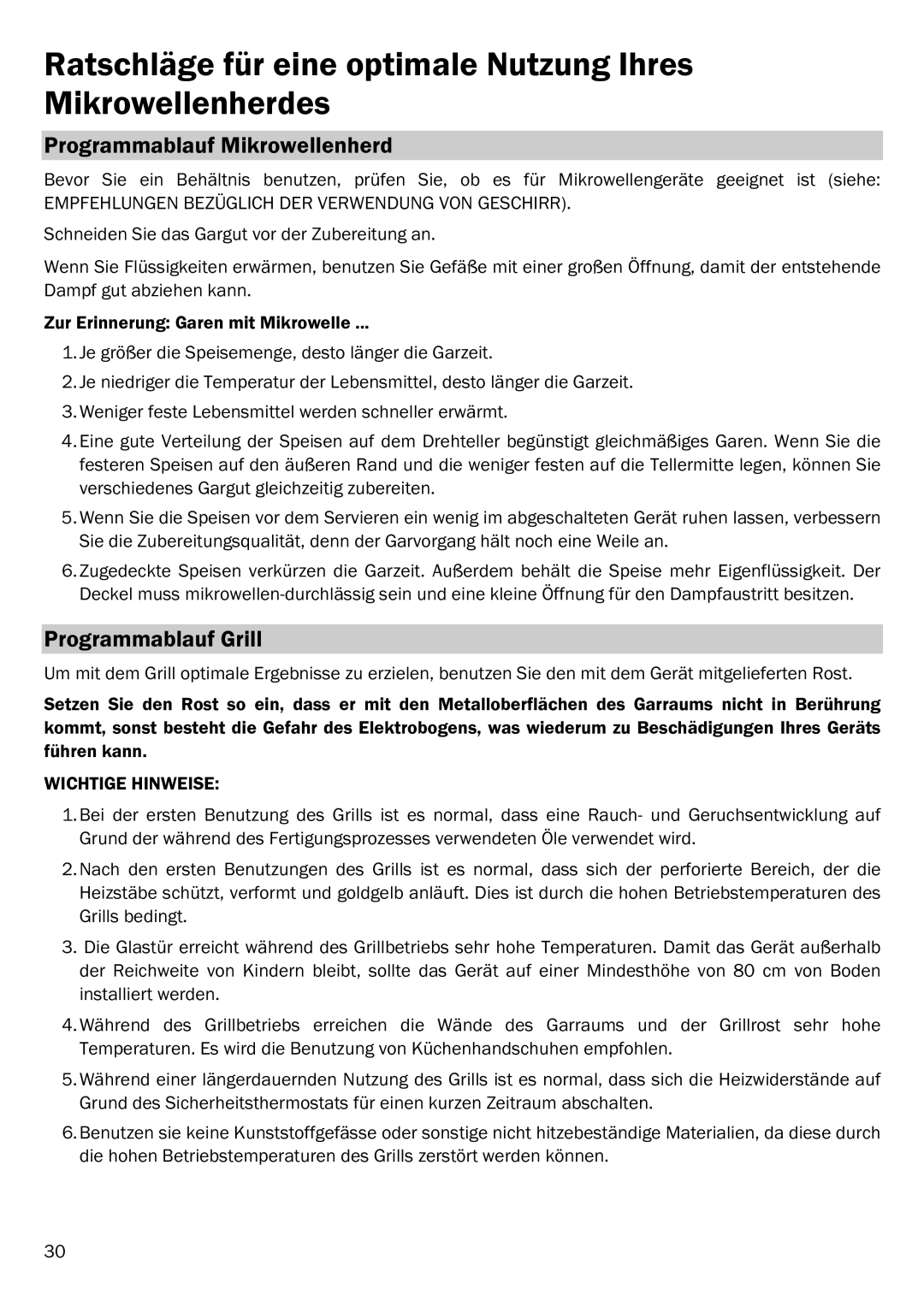 Smeg FME20EX2 Programmablauf Mikrowellenherd, Programmablauf Grill, Empfehlungen Bezüglich DER Verwendung VON Geschirr 