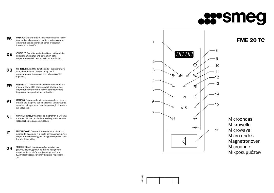 Smeg FME20TC manual FME 20 TC 