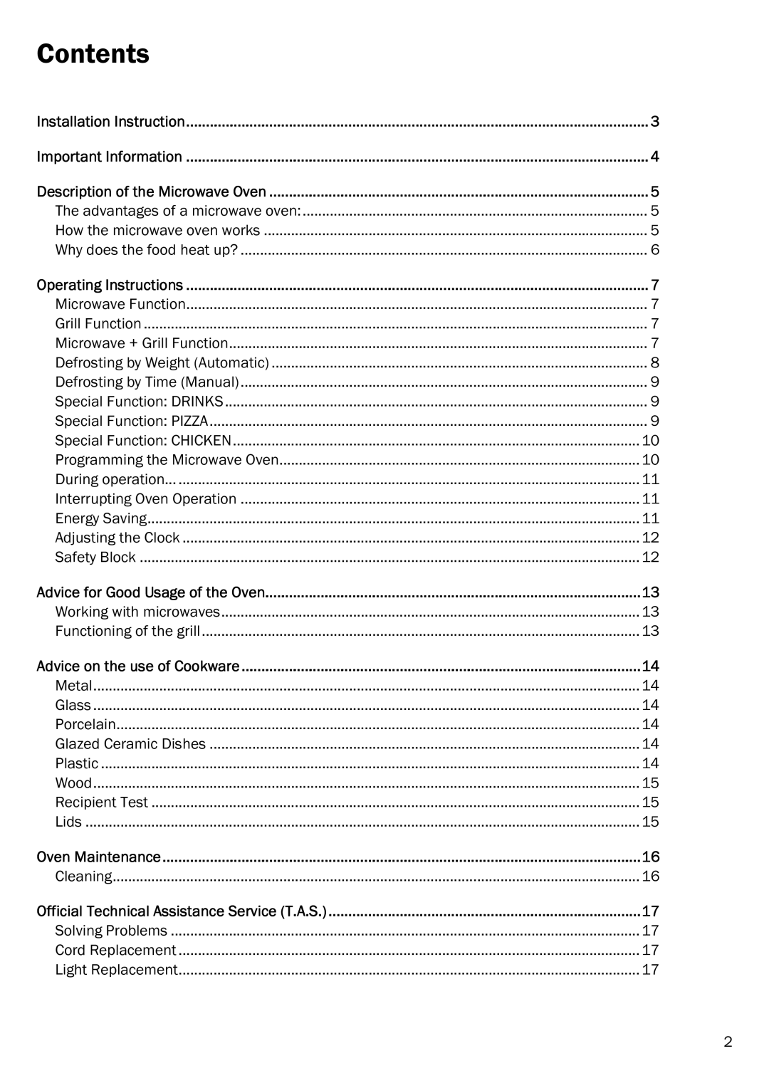 Smeg FME20TC manual Contents 