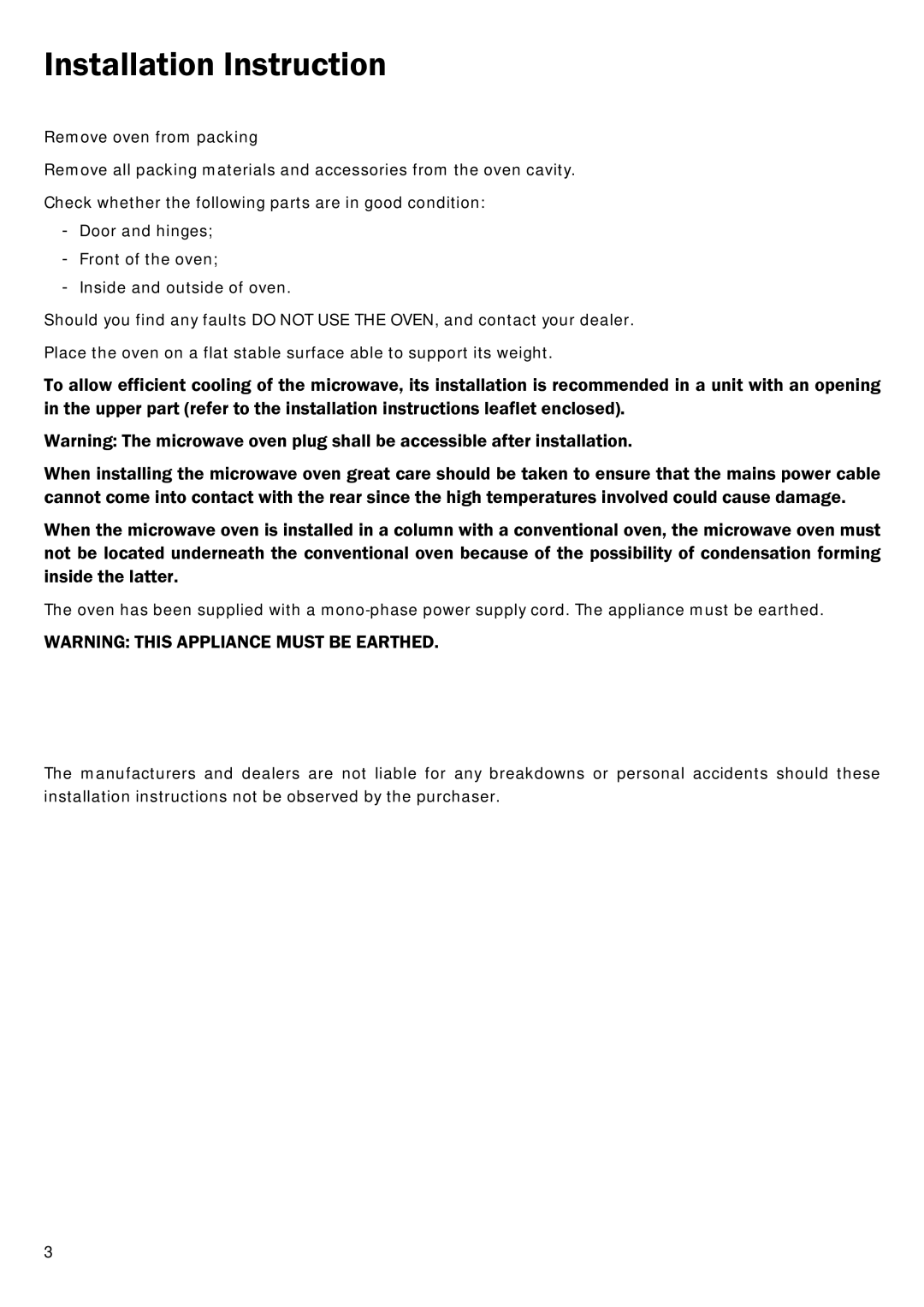 Smeg FME20TC manual Installation Instruction 