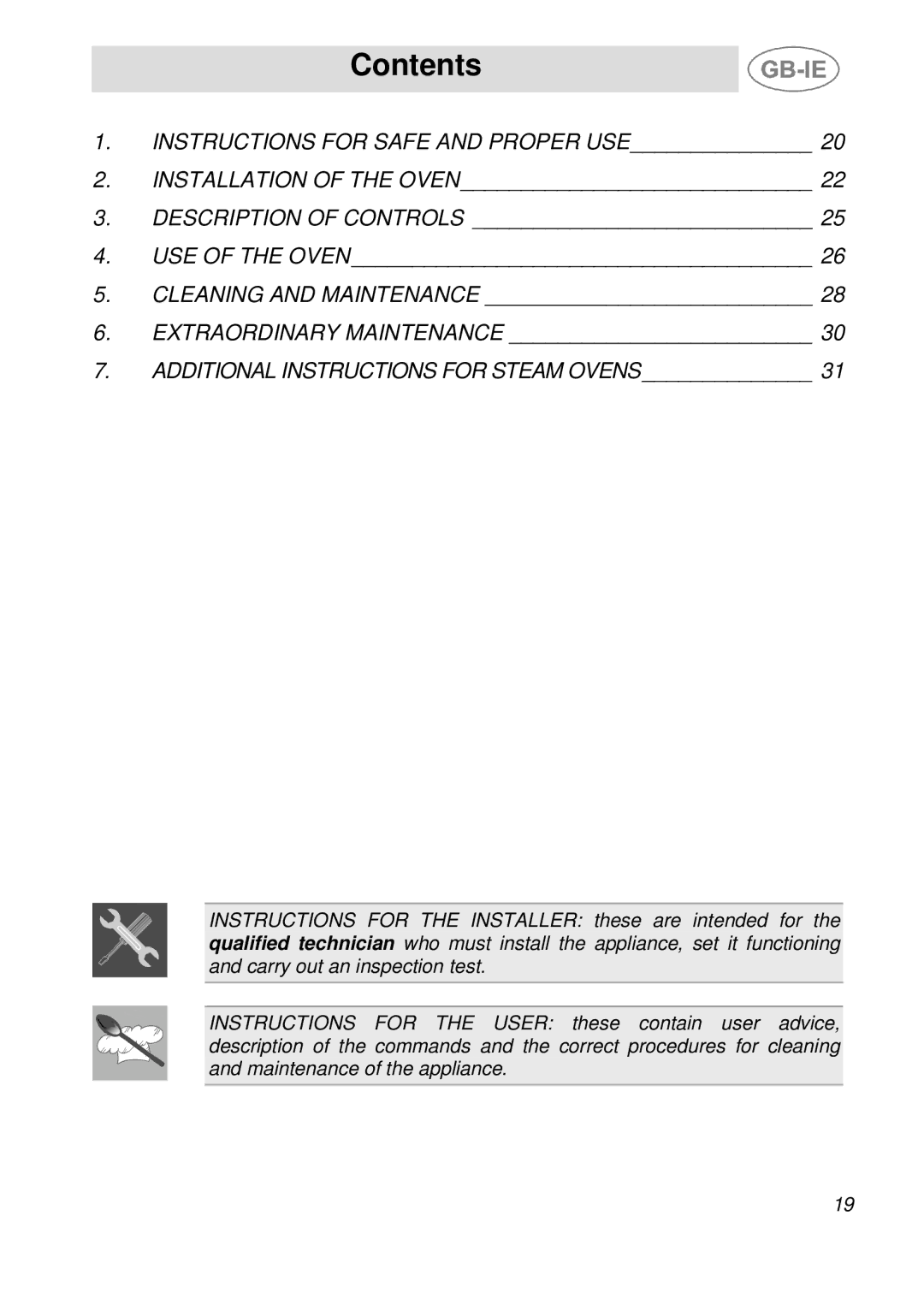 Smeg FOVP manual Contents 