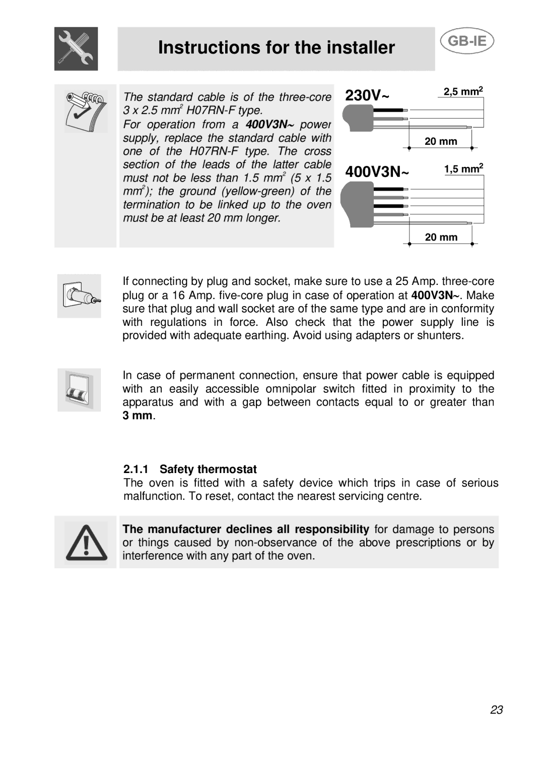 Smeg FOVP manual Safety thermostat 