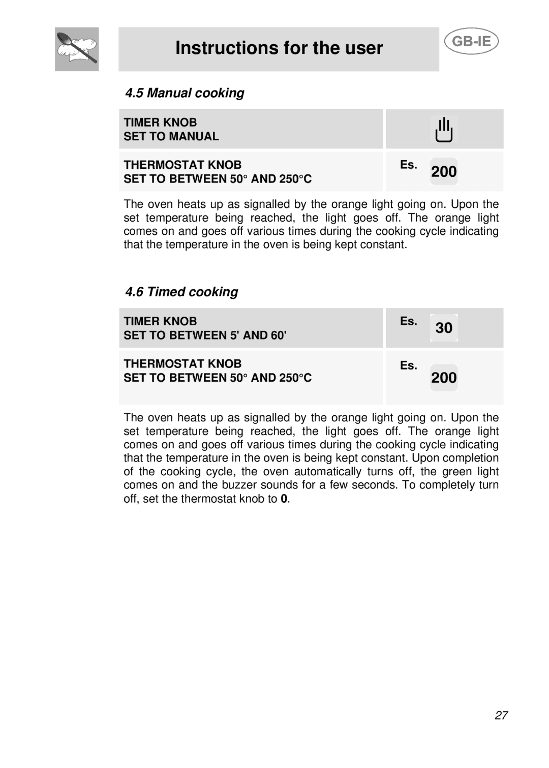 Smeg FOVP manual Manual cooking, Timed cooking 