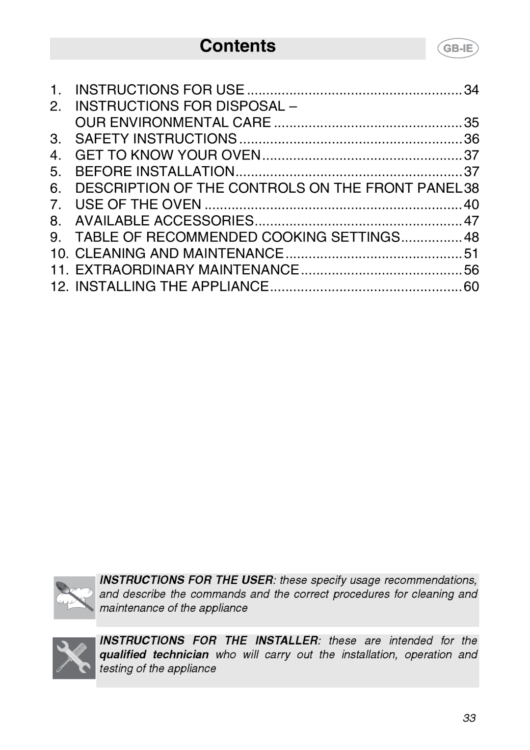 Smeg FP131B1 manual Contents 